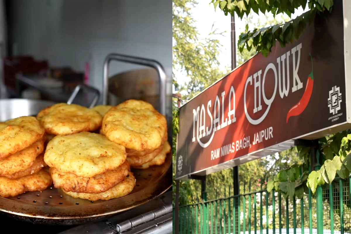 Traditional Rajasthani food like daal baati and pyaaz kachori served at Masala Chowk Jaipur