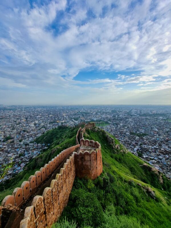 Sunset view from Nahargarh Fort overlooking Jaipur cityscape